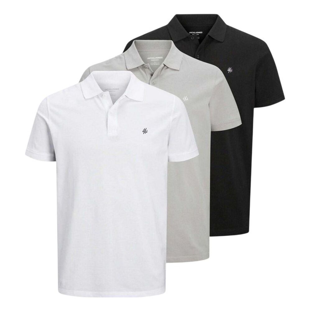 Jack And Jones Mens Short-Sleeved Polo Shirt (Pack of 3) / White/Gray/Black